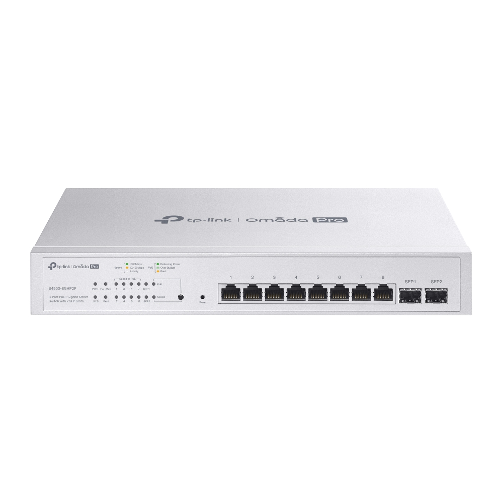 S4500-8GHP2F 2 SFP Yuvalı Omada Pro 8 Bağlantı Noktalı PoE+ Gigabit Akıllı Anahtar